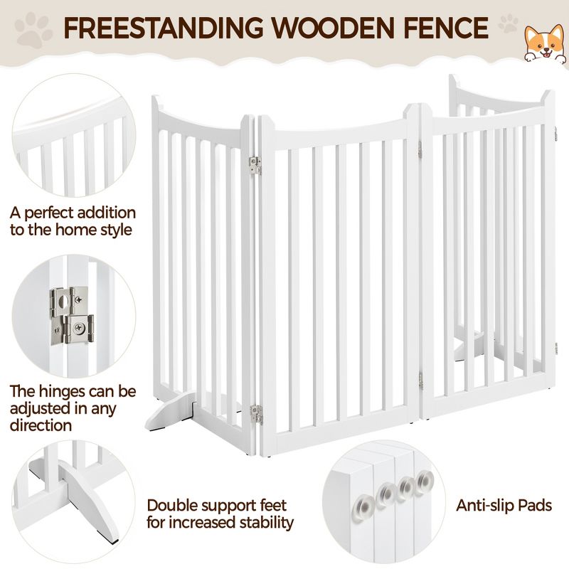 Yaheetech 36"Tall Freestanding Wooden Fence Foldable Pet Gate, White, 5 of 8