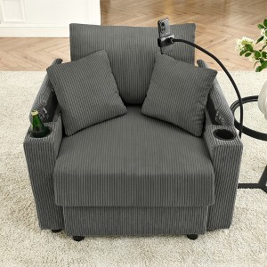 Oversized Comfy Fabric Accent Chair with Storage Armrest, 8'' High-Resilience Cushion, Two Cup Holders, Phone Holder, and Solid Wood Frame - 1 of 4