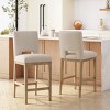 Modern Upholstered Bar Stool Set of 2 with Sturdy Wooden Legs, Comfortable Fabric Seating for Kitchen Island or Dining Room – The Pop Home - 2 of 4