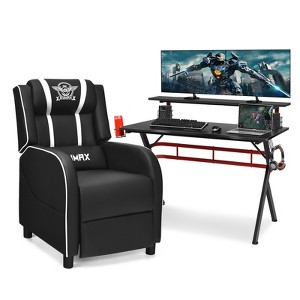 Costway Gaming Desk & Chair Set 48'' Computer Desk & Massage Recliner Chair Black + White/Blue/Pink/Red - 1 of 4