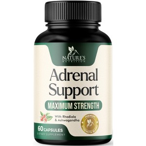 Adrenal Support Supplement 1300mg Natural Stress Relief & Cortisol Manager Pills - 60 Capsules By Nature's Nutrition - 1 of 4