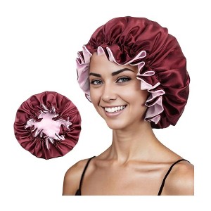 Anna-Kaci Satin Sleep Bonnet Double Layer Ruffled Edge Reversible Silky Cap for Curly and Natural Hair - 1 of 4