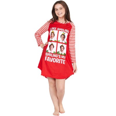 Elf The Movie Will Farrell Santa Holiday Christmas Fleece Raglan Nightgown Sleepshirt Pajama, Red, 14/16