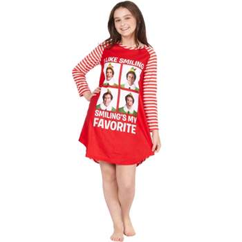Elf The Movie Will Farrell Santa Holiday Christmas Fleece Raglan Nightgown Sleepshirt Pajama, Red, 14/16 Red