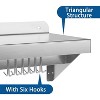 NSF 12"x24" Stainless Steel Floating Shelf with Backsplash & 5 Hooks - Commercial Wall Shelf for Pots, Pans & Cookware - 3 of 4