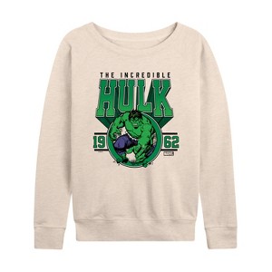 Women's - Marvel - Hulk Collegiate Lightweight French Terry Wide Neck Long Sleeve Shirt - 1 of 4