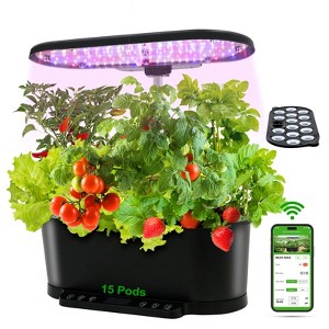 EAGLE PEAK 15 Pods Hydroponics Growing System with WiFi, 5.5 L Water Tank, Smart Plants Germination Kit with LED Grow Light, Black - 1 of 4