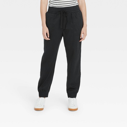 Women's High-Rise Woven Ankle Jogger Pants - A New Day™ Black M