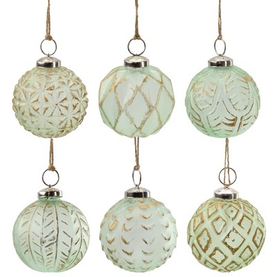 AuldHome Design Farmhouse Ball Christmas Ornaments, 6pc Set; Distressed Metal Ball Vintage Mercury Glass Style Rustic Holiday Decorations