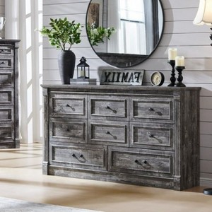 Mastgoal 61" Farmhouse Dresser with 8 Drawers, Rustic Wood Closet Storage with Roman Column for Bedroom - 1 of 4