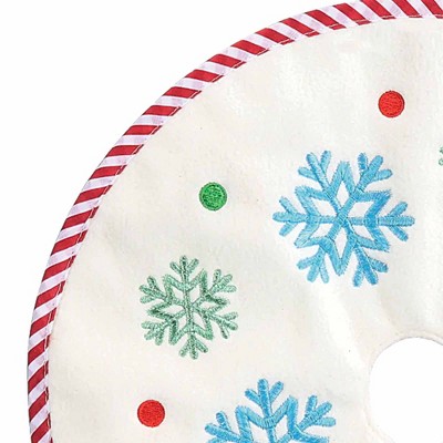 White Felt Mini Snowflake Tree Skirt with Red and Green Embroidery
