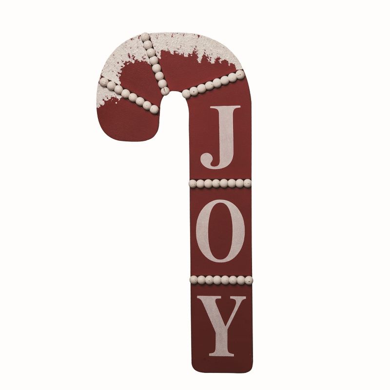 Transpac Wood 27.5 in. Multicolor Christmas Candy Cane Joy Decor, 1 of 2