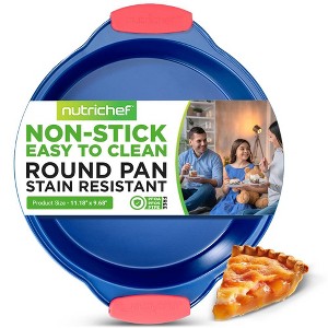 NutriChef Non-Stick Round Pan - Deluxe Nonstick Blue Coating Inside & Outside with Red Silicone Handles - 1 of 4