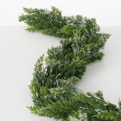 6'L Sullivans Frosted Green Cedar Garland, Green Christmas Garland