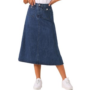 Allegra K Women's Casual High Waist A Line Jean Skirt - 1 of 4