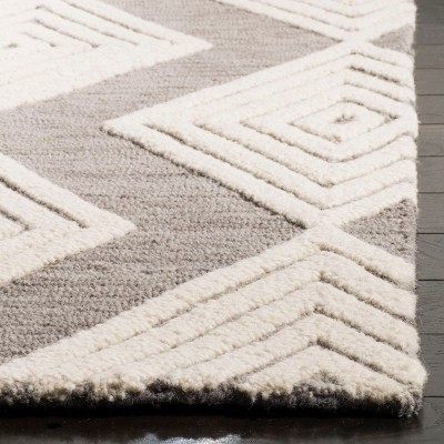 Ivory and Dark Grey Tufted Wool Runner Rug