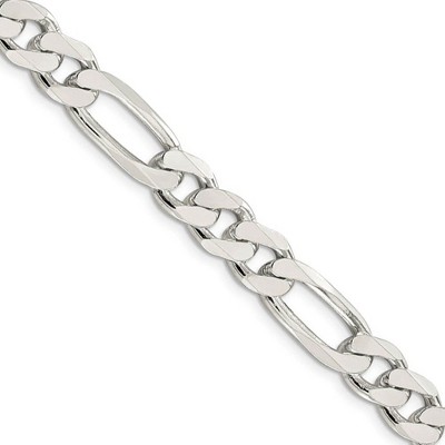 Black Bow Jewelry Men's 9.5mm Sterling Silver Pave Flat Figaro Chain Necklace
