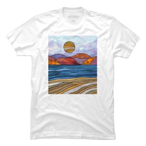 Men's Design By Humans Beach Landscape Stain Glass By Maryedenoa T-Shirt - 1 of 4