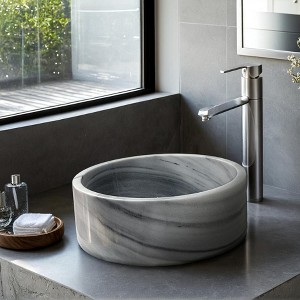 Gray Marmara Marble Cylindrical Vessel Sink – 16.53 x 16.53 Inch Hand-Carved Round Marble Bathroom Sink, Polished Stone Vanity Basin for Bathrooms - 1 of 4