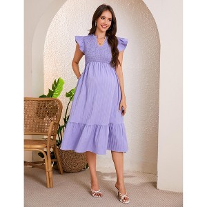 strapless open back dress Momyknows Lavender One Shoulder Ruched Shirred Bodycon Baby Shower Maternity  Midi Dress