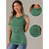 INSPIRE CHIC Women's Cowl Neck Short Sleeve Button Decor Ruched Front Casual  Basic T-shirt - 2 of 4