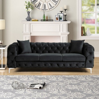 85 in. Contemporary Couch Square Arm 3-Seater Removable Cushions Sofa -Morden Fort