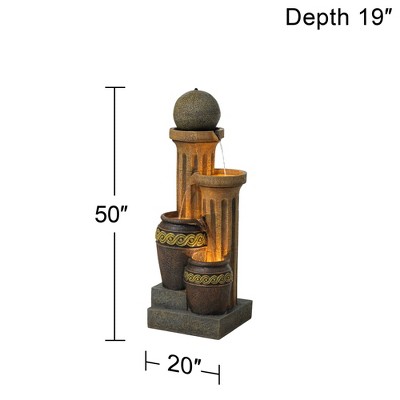 Rustic Polyresin 50" Outdoor Water Fountain with LED Light