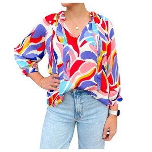 Women's Abstracted Swirl Peasant Top - Jade - 1 of 3