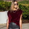 Amaryllis Women's Gathered Up Sleeve Velvet Blouse with Round Neckline Gathered Shoulder Detail Relaxed Fit Soft Fabric - 3 of 4
