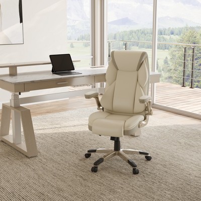 Off-White Faux Leather Executive Swivel Office Chair with Adjustable Arms
