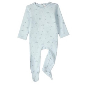 MiniMoi Baby and Toddler Boys "Clouds of Happiness" Cotton Rich Mini-Ribbed Footie - 1 of 3