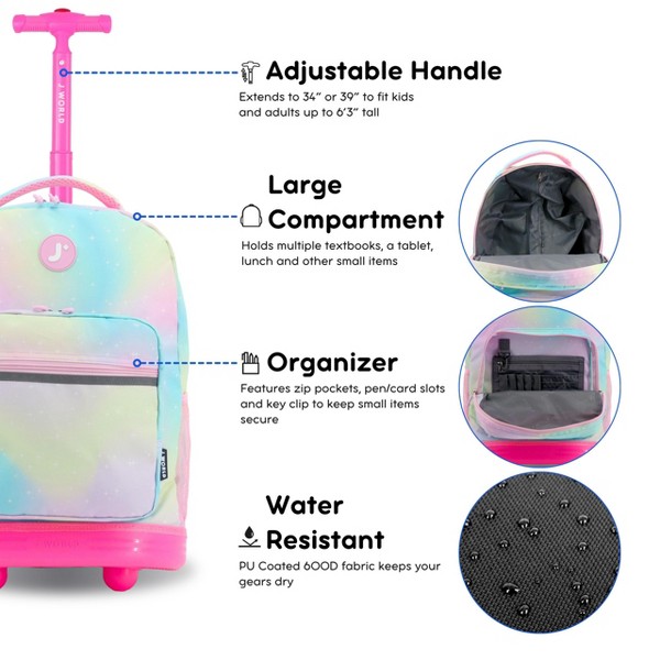 Mochila rodante para niños J World Sunrise de 18" para escuela y viajes 5