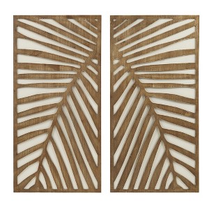 Chery Life 2-piece Wood Panel Wall Decor Set with palm leaf design in a natural wood tone - 1 of 4