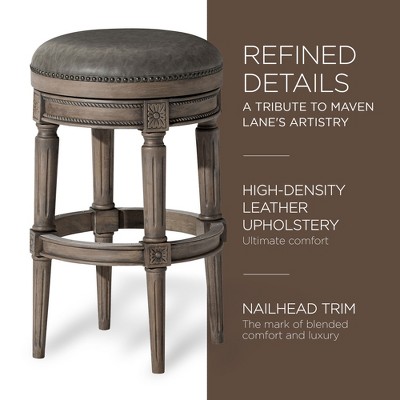 Reclaimed Oak Backless Swivel Bar Stool with Vegan Leather Seat