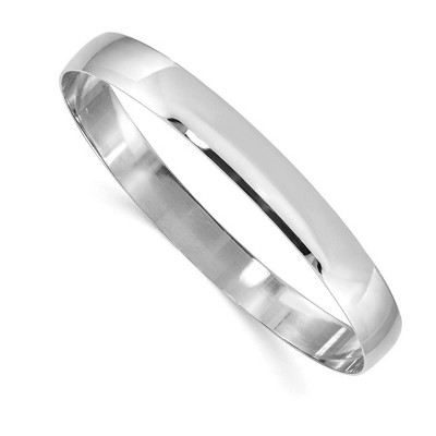 Black Bow Jewelry 8mm 14k White Gold Solid Polished Half-Round Slip-On Bangle Bracelet