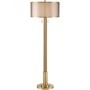 Possini Euro Design Granview Modern Floor Lamp 70 1/2" Tall Brass Metal Sheer Organza Outer Linen Inner Drum Shade for Living Room Bedroom Office Home - 1 of 4