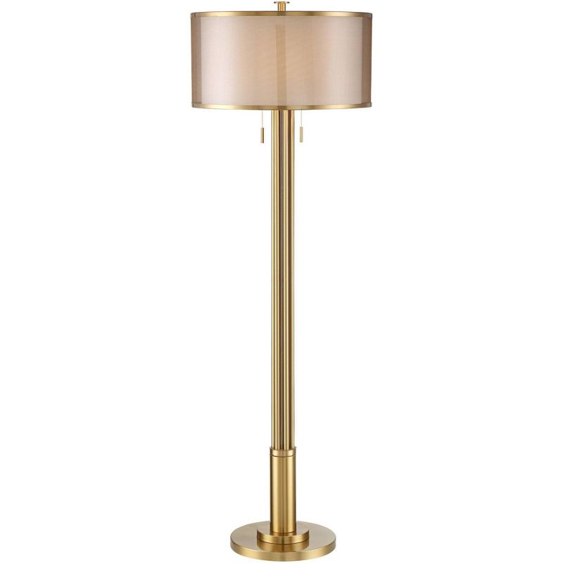 Possini Euro Design Granview Modern Floor Lamp 70 1/2" Tall Brass Metal Sheer Organza Outer Linen Inner Drum Shade for Living Room Bedroom Office Home, 1 of 10