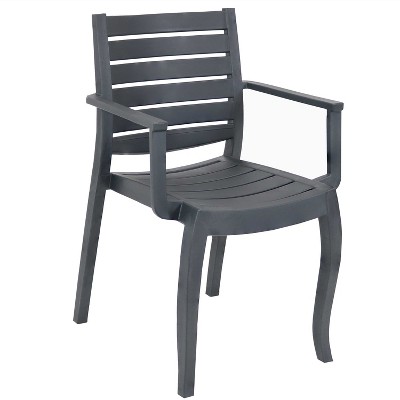 Sunnydaze Polypropylene Stackable Illias Outdoor Patio Arm Chair, Gray