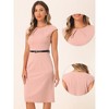 INSPIRE CHIC Women's Elegant Business Round Neck Belted Cap Sleeve Work Sheath Dresses - 2 of 4
