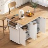 Whisen 55.5" Fluted Kitchen Island, Curved Storage Cart, Rolling Island Table with 2 Drop Leaf, 4 Doors, Spice rack - 3 of 4