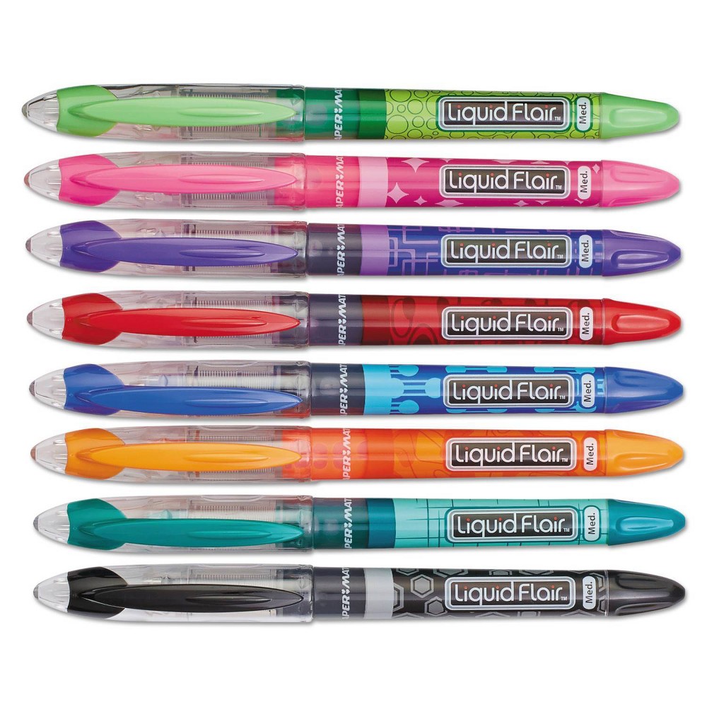 Paper Mate Liquid Flair Medium Tip Felt Porous Pens, 8 Colored