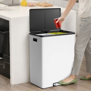 Dual Compartment Trash Can, Stainless Steel Garbage Can, Removable Barrel, Rectangle Recycling Bin with Soft-Close Lid, for Kitchen - 1 of 4