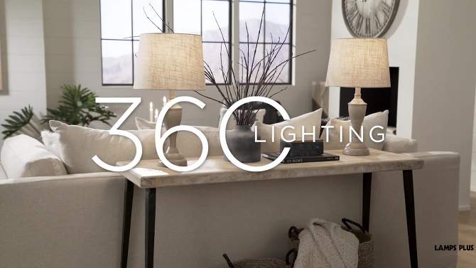 360 Lighting Claude Rustic Farmhouse Accent Table Lamps 21" High Set of 2 Beige Washed Linen Drum Shade for Bedroom Living Room Bedside Nightstand, 2 of 11, play video