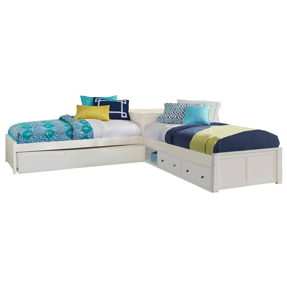 Photos - Wardrobe Twin Pulse Wood L-Shaped Kids' Bed with Storage and Trundle White - Hillsd