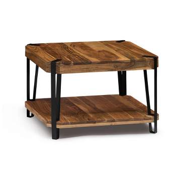 Alaterre Furniture 28" Ryegate Natural Brown Live Edge Solid Wood Cube Coffee Table Metal And Wood