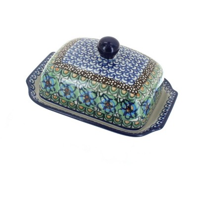 Blue Rose Polish Pottery Mardi Gras Butter Dish