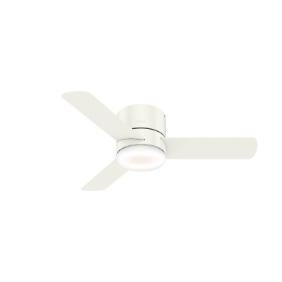 44" White Low Profile Ceiling Fan with LED Light and Remote