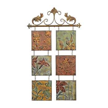 Metal Floral 6 Suspended Panels Wall Decor with Embossed Details - Olivia & May