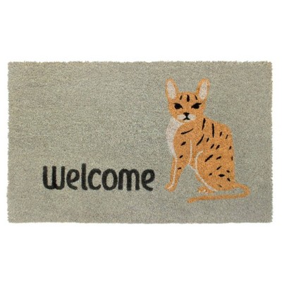 1'6" x 2'6" Tufted Cheetah Cat Coir Doormat Light Gray - Raj