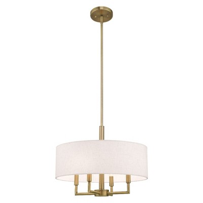 Antique Brass 4-Light Drum Chandelier with Oatmeal Shade